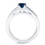Bridal Ring Set with Blue Sapphire and Round Diamond - Yaffie Gold, 0.4ct and 0.6ct respectively