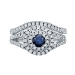 Blue Sapphire and Diamond Cluster Bridal Ring Set with Yaffie Gold Sparkle