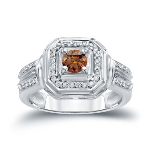Engaging Yaffie Gold Ring with 2/5ct TDW Round Brown Diamond