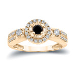 Yaffie ™ Custom Halo Engagement Ring - Stunning Black and White Diamonds in 2/5ct TDW with a Touch of Gold