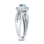 Blue and White Diamond Engagement Ring with Yaffie Gold Halo, 2/5ct TDW