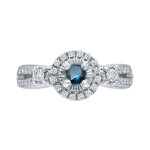 Blue and White Diamond Engagement Ring with Yaffie Gold Halo, 2/5ct TDW