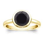 Yaffie ™ Custom Black Diamond Solitaire Engagement Ring: 2ct Bezel Set in Gold with a Round Cut