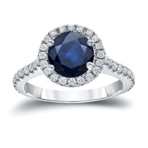 Engaging Yaffie Gold Ring with 2ct Blue Sapphire & 2/5ct TDW Diamond Halos