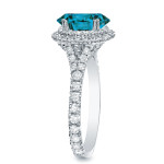 Blue Diamond Halo Engagement Ring with Yaffie Gold and 2 Carat TDW in Cathedral Design