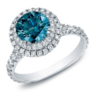 Cathedral Halo Engagement Ring with Stunning 2ct Blue Diamond by Yaffie Gold