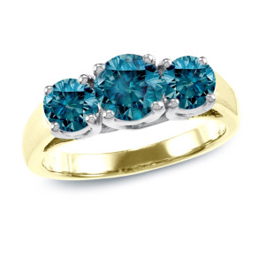 Blue Round Diamond Three-stone Ring with 2ct TDW by Yaffie Gold