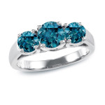 Gold Yaffie Ring featuring 2ct of Brilliant Blue Round Diamonds in a Three-stone setting