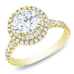 Certified Double Halo Engagement Ring with 2 Carats of Yaffie Gold Diamonds