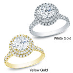 Certified Double Halo Engagement Ring with 2 Carats of Yaffie Gold Diamonds