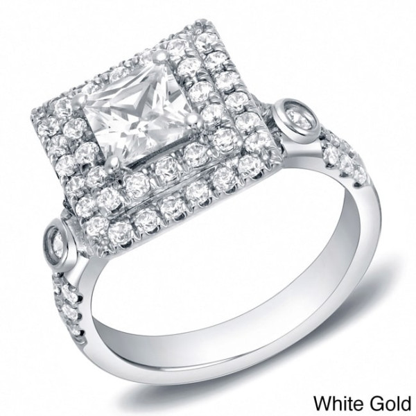 Certified Princess Cut Double Halo Diamond Ring with Yaffie Gold, 2ct TDW