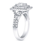 Princess Cut Double Halo Diamond Ring, Certified 2ct TDW in Yaffie Gold