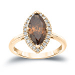 Browns and Whites Marquise Halo Diamond Ring - Yaffie Gold 2ct TDW