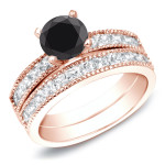 Yaffie™ Handcrafted 2ct TDW Round Black Diamond Bridal Set in Gleaming Gold