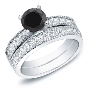 Yaffie™ Handcrafted 2ct TDW Round Black Diamond Bridal Set in Gleaming Gold