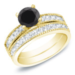 Yaffie™ Handcrafted 2ct TDW Round Black Diamond Bridal Set in Gleaming Gold