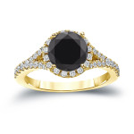 Customised Yaffie ™ Halo Engagement Ring with Black Diamond and 2ct Total Diamond Weight in Round Cut Gold