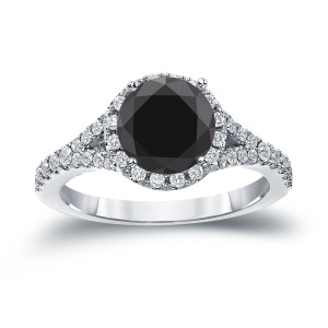 Customised Yaffie ™ Halo Engagement Ring with Black Diamond and 2ct Total Diamond Weight in Round Cut Gold