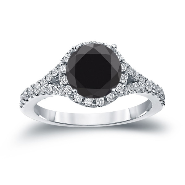 Customised Yaffie ™ Halo Engagement Ring with Black Diamond and 2ct Total Diamond Weight in Round Cut Gold