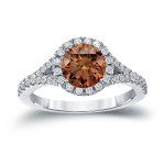 Engage in Radiant Romance with Yaffie 2ct TDW Brown Diamond Halo Ring