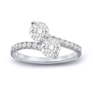 2-Stone Yaffie Gold Engagement Ring featuring Round Cut Diamonds with a 2ct Total Diamond Weight and a 3-Prong Setting.