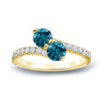 Blue Diamond Duo 2ct TDW Round-cut 3-prong Engagement Ring by Yaffie Gold.