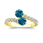 3Prong Yaffie Gold Blue Diamond 2-stone Engagement Ring with a 2ct TDW Round-cut Sparkle