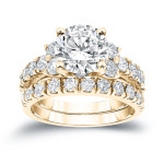 Certified Round Diamond Bridal Ring Set - Yaffie Gold, 3.5ct TDW