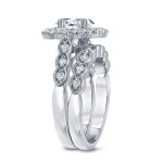 Certified Oval Diamond Halo Bridal Ring Set with Yaffie Gold 3 1/8ct TDW.