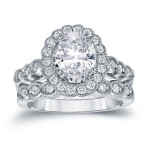 Certified Oval Diamond Halo Bridal Ring Set with Yaffie Gold 3 1/8ct TDW.