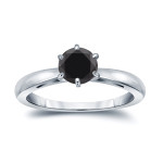 Handcrafted Yaffie™ Black Diamond Engagement Ring - 3/4ct Round Cut Gold 6-Prong Solitaire