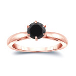 Handcrafted Yaffie™ Black Diamond Engagement Ring - 3/4ct Round Cut Gold 6-Prong Solitaire