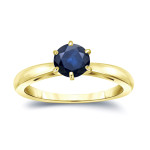 Blue Sapphire Brilliance: Yaffie Gold 3/4ct Round Cut Solitaire Engagement Ring (6-Prong)