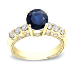 Sparkling Blue Sapphire and Diamond Engagement Ring with 1.5ct Total Weight