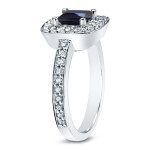 Blue Sapphire Cushion Halo Engagement Ring with 3/4ct TDW Gold Sparkle