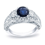 Golden Yaffie Sapphire and Diamond Engagement Ring - 3/4ct Blue, 1 1/4ct TDW Round