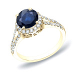 Gold Engagement Ring with Blue Sapphire and Sparkling Diamond Halo (3/4ct & 1/2ct TDW) by Yaffie
