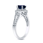 Gold Engagement Ring with Blue Sapphire and Sparkling Diamond Halo (3/4ct & 1/2ct TDW) by Yaffie