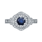 Engagement Ring with Blue Sapphire and Round Diamond Sparkle - Yaffie Gold