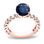 Blue Sapphire and Round Diamond Engagement Ring with Yaffie Gold, 1.75ct Total Weight