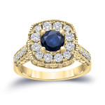 Dazzling Blue Sapphire and Diamond Halo Engagement Ring, Yaffie Gold