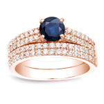 Gold Bridal Ring Set with 3/4ct Blue Sapphire and 3/4ct TDW Sparkling Diamonds by Yaffie