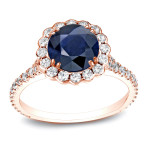 Blue Sapphire and Round Diamond Engagement Ring with Yaffie Gold