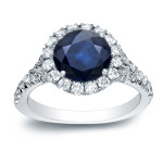Blue Sapphire and Round Diamond Engagement Ring with Yaffie Gold