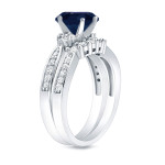 Bridal Set featuring Yaffie Gold with 3/4ct Blue Sapphire and 3/5ct TDW Round Cut Diamonds