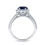 Blue Sapphire & Diamond Halo Engagement Ring - Yaffie Gold