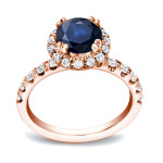 Engrossing Blue Sapphire Diamond Halo Engagement Ring - 3/4ct & 7/8ct