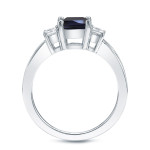 Blue Sapphire and Diamond Three-Stone Engagement Ring with Yaffie Gold, 0.75ct