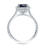 Blue Sapphire Cushion Cut Ring with Diamond Halo, Yaffie Gold 3/4ct