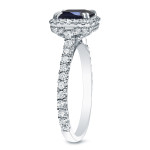 Engagement Ring with Blue Sapphire Cushion Cut and Diamond Halo, Yaffie Gold, 3/4ct Total